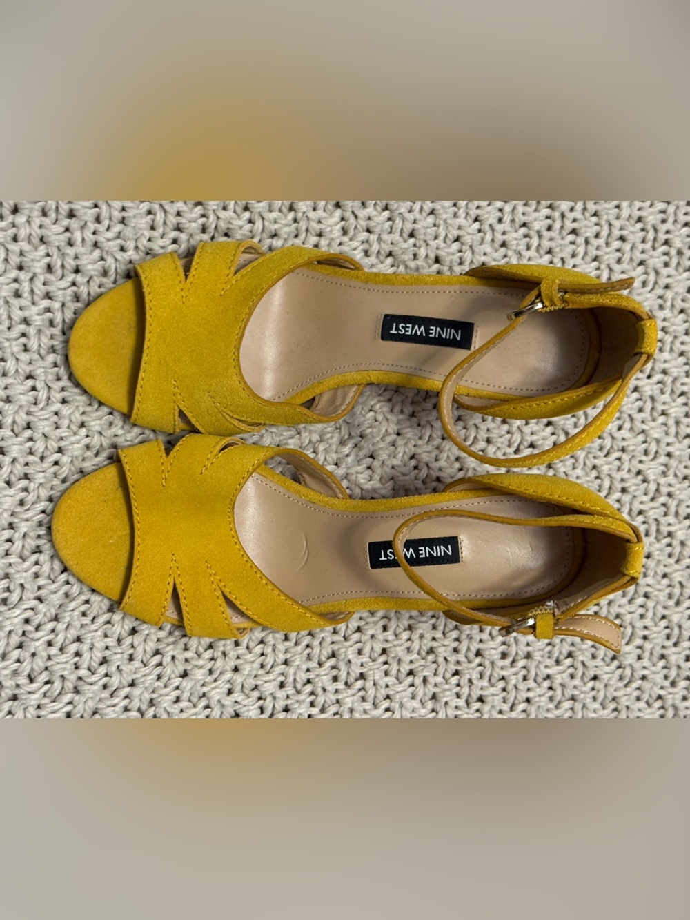 Nine West Mustard Yellow Suede Ankle-Strap Sandals NWOB Size 6.5